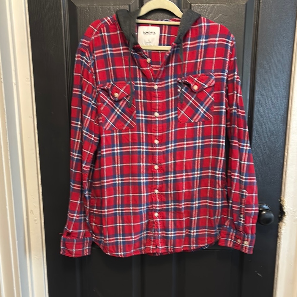 Sonoma men’s red plaid button down shirt, size XL